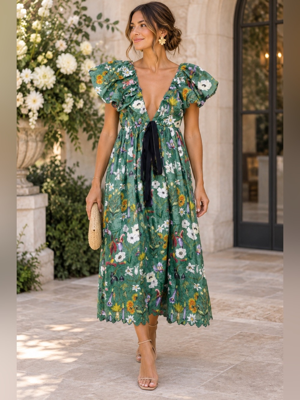 Agua Bendita Gucci Vault Cattleya Botanical Linen Floral Dress Size Medium NWT